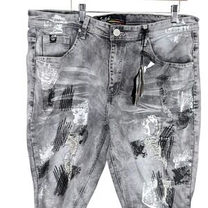 Switch Remarkable Mens Grey Acid Wash Distressed Denim Shorts Paint Splatter 38